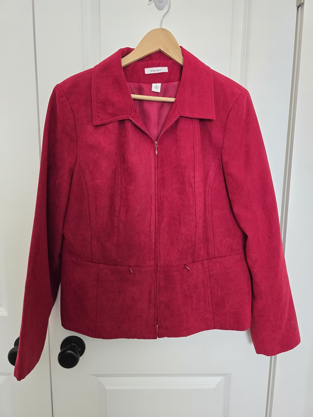 dressbarn Women's Deep Red Faux Suede Zip Jacket